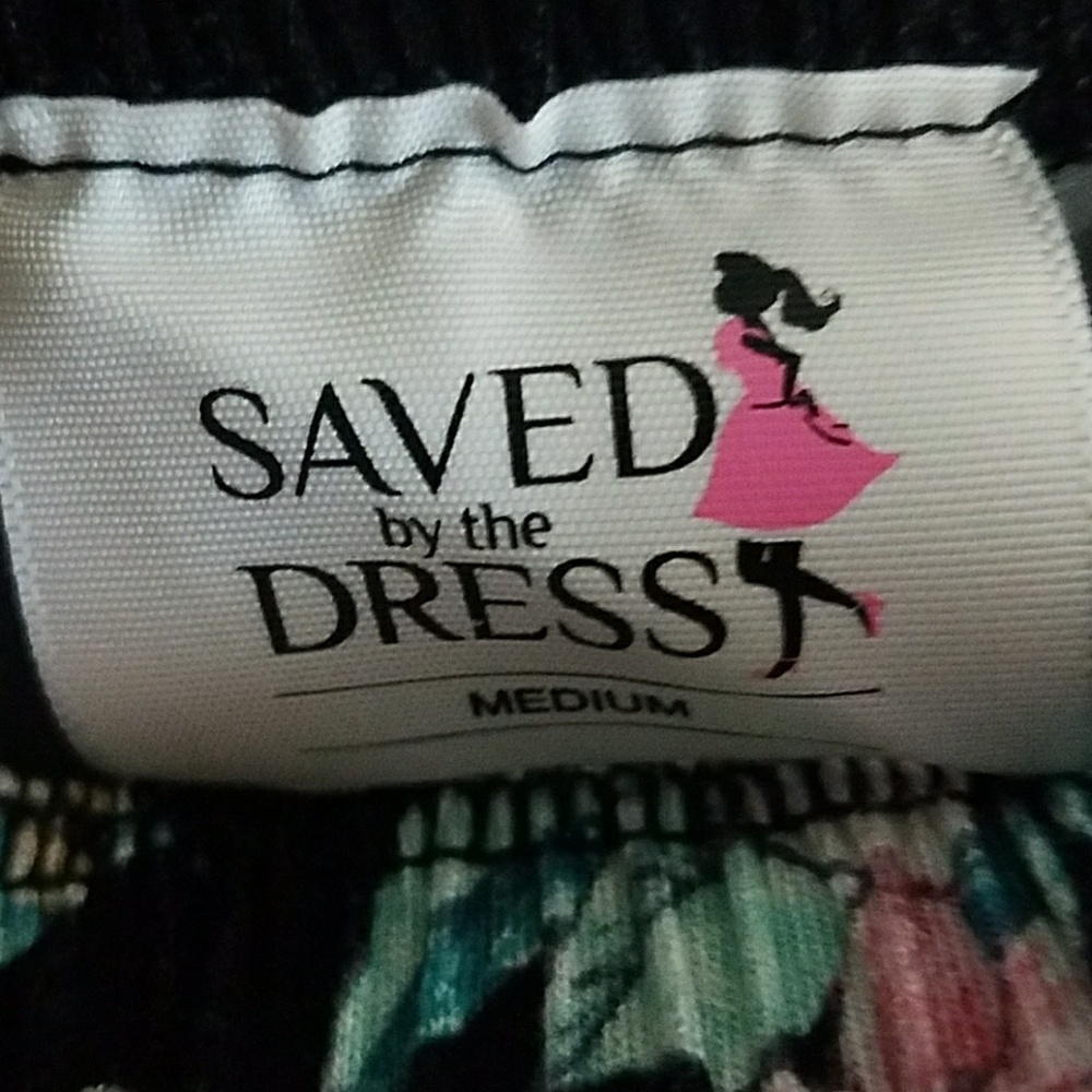 Saved by the Dress Off The Shoulder Mini Dress Black with Floral Pattern Tunic - Picture 5 of 6